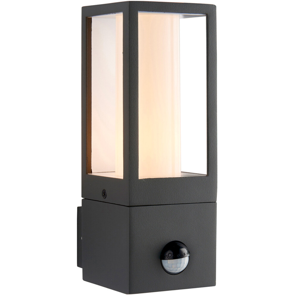 Outdoor Rectangular Wall Lantern Light with PIR - 7W GU10 LED - Grey