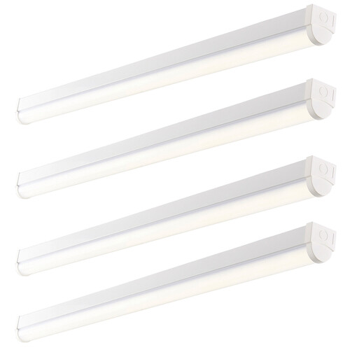 Loops 4 PACK 6ft Emergency Batten Light - 52W Cool White LED - Gloss White & Opal