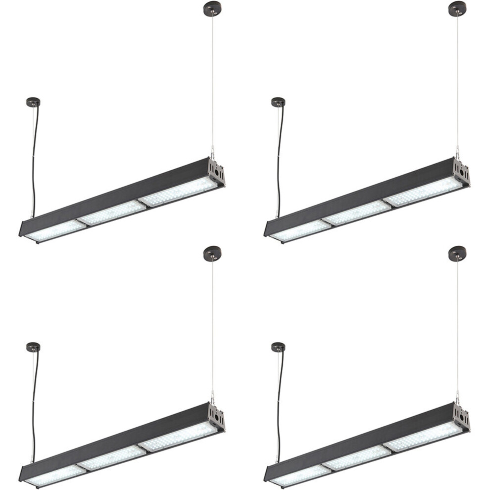 4 PACK Low Bay Warehouse Pendant Light - 200W Daylight White LED - Matt Black