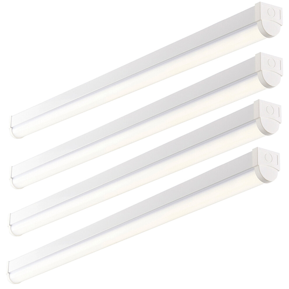 4 PACK 4ft High Lumen Batten Light - 42.5W Cool White LED - Gloss White & Opal