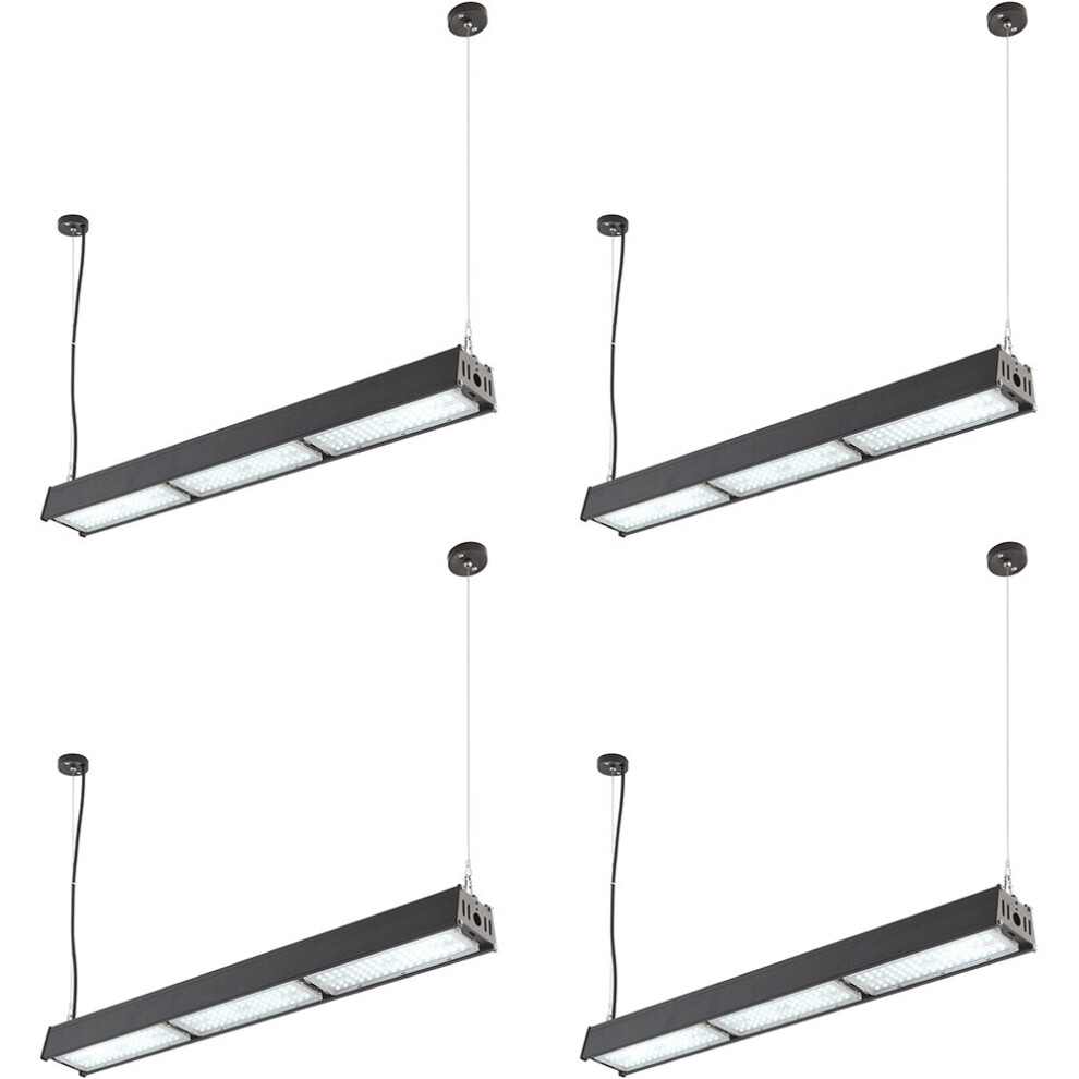 4 PACK Low Bay Warehouse Pendant Light - 100W Daylight White LED - Matt Black
