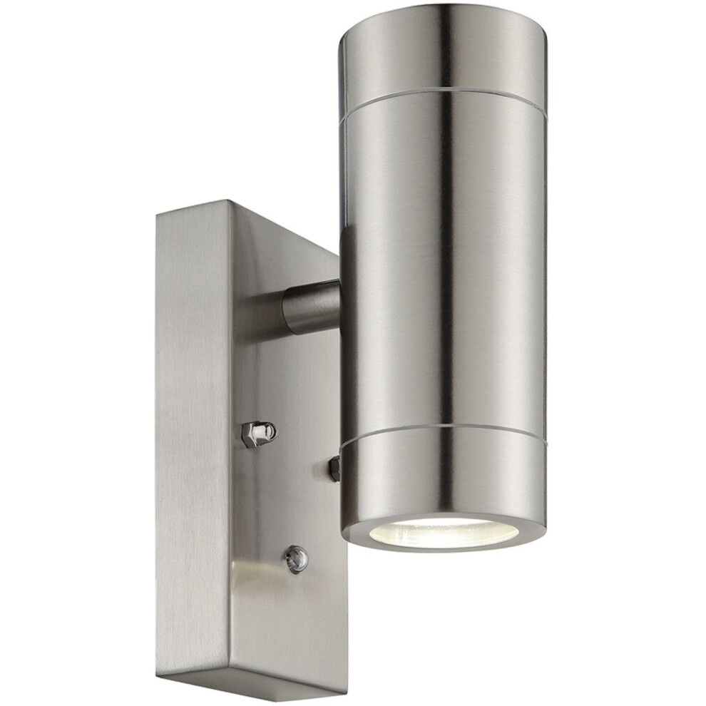Loops Up & Down Ip44 Wall - Photocell - 2 X 7W Gu10 Led - Brushed Steel Light
