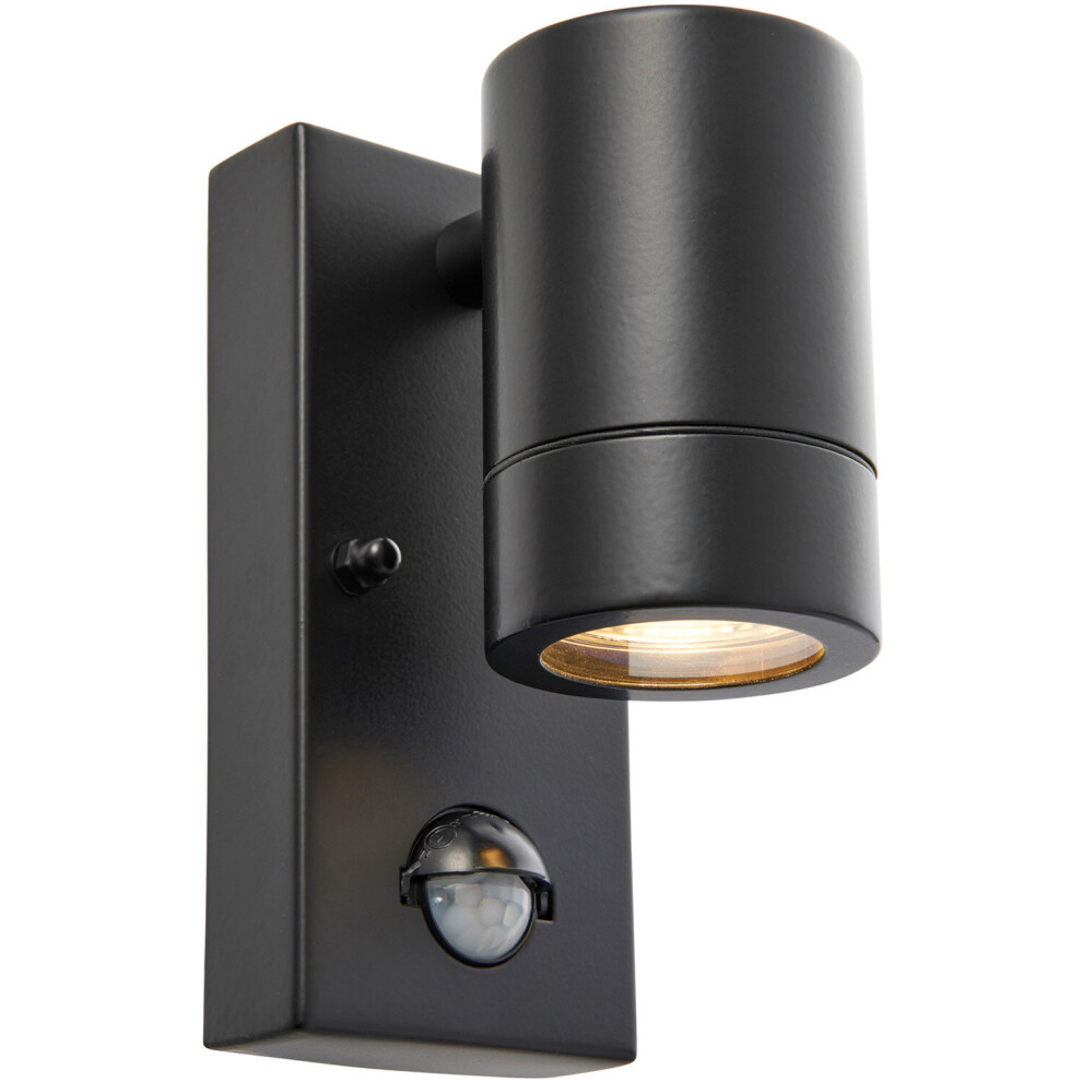 Outdoor IP44 Wall Downlight with PIR Sensor - 7W GU10 LED - Matt Black