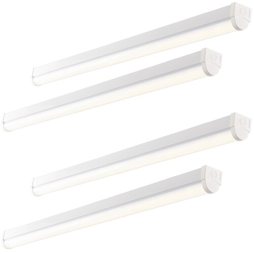 Loops 4 PACK 5ft Emergency Batten Light - 41W Cool White LED - Gloss White & Opal