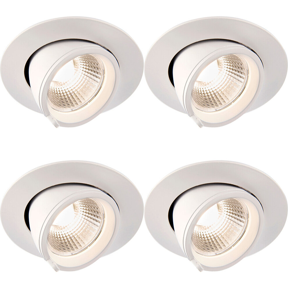 4 PACK Fully Adjustable Ceiling Downlight - 15W Warm White LED - Matt White