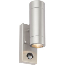 Up & Down IP44 Wall Light with PIR - 2 x 7W LED GU10 - Stainless Steel