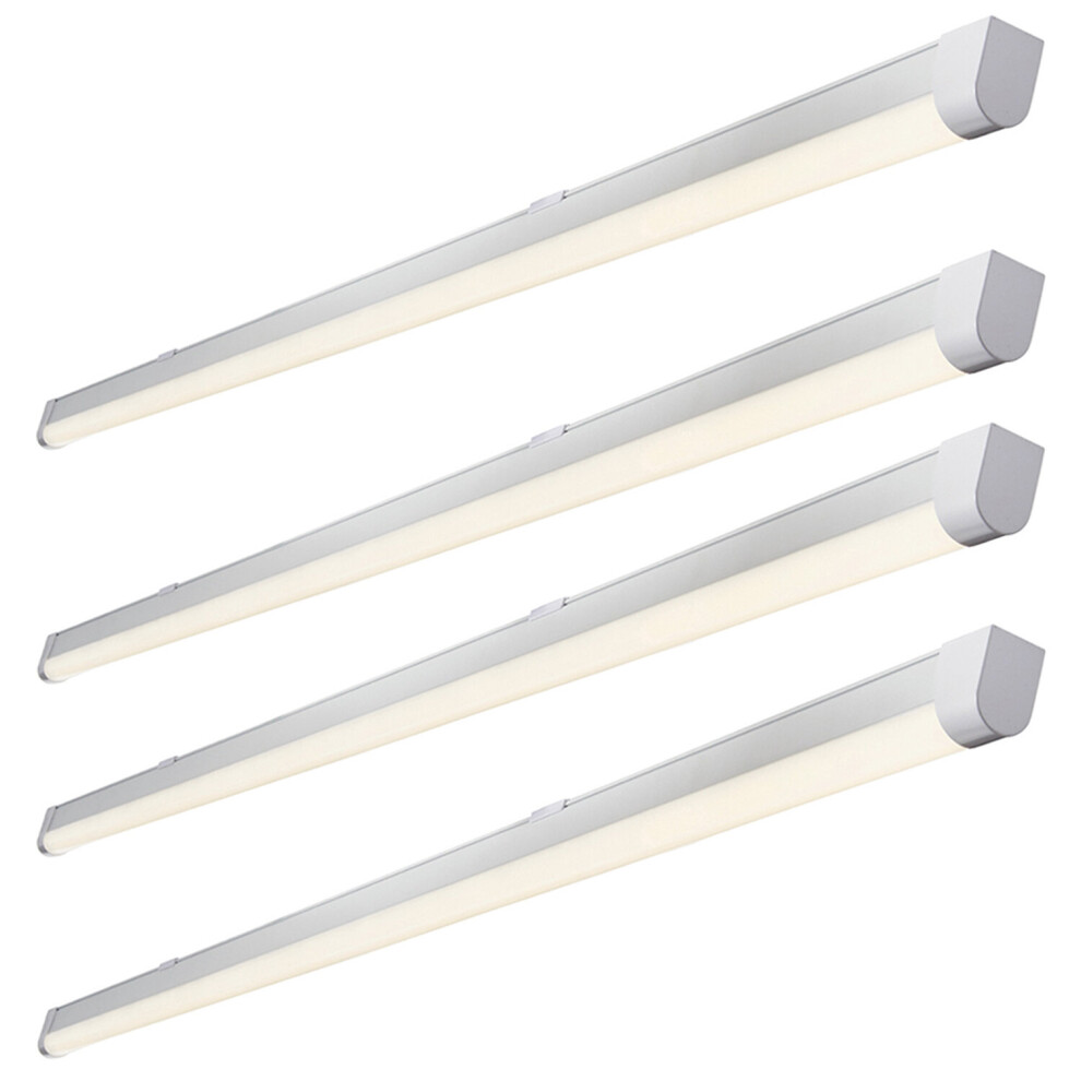 4 PACK 4ft Flicker Free Batten Light - 18W Cool White LED - Matt White & Opal