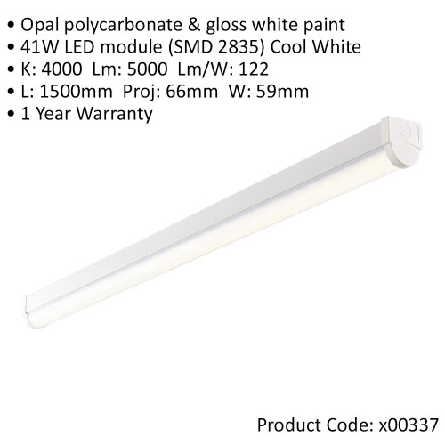 Loops 4 PACK 5ft Emergency Batten Light - 41W Cool White LED - Gloss White & Opal 1