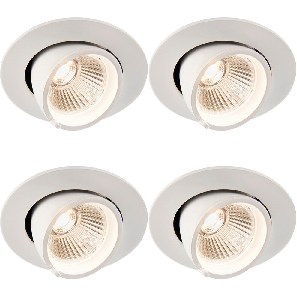 4 PACK Fully Adjustable Ceiling Downlight - 9W Warm White LED - Matt White