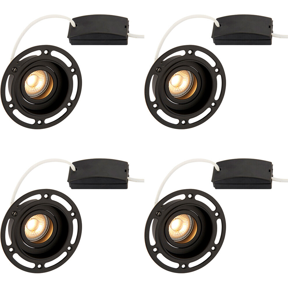 4 PACK Trimless Plaster-In Downlight - 50W GU10 Reflector LED - Matt Black
