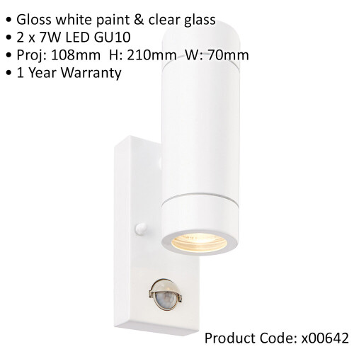 Loops Twin Up & Down Wall Light - PIR Sensor - 2 x 7W GU10 LED - Gloss White 1
