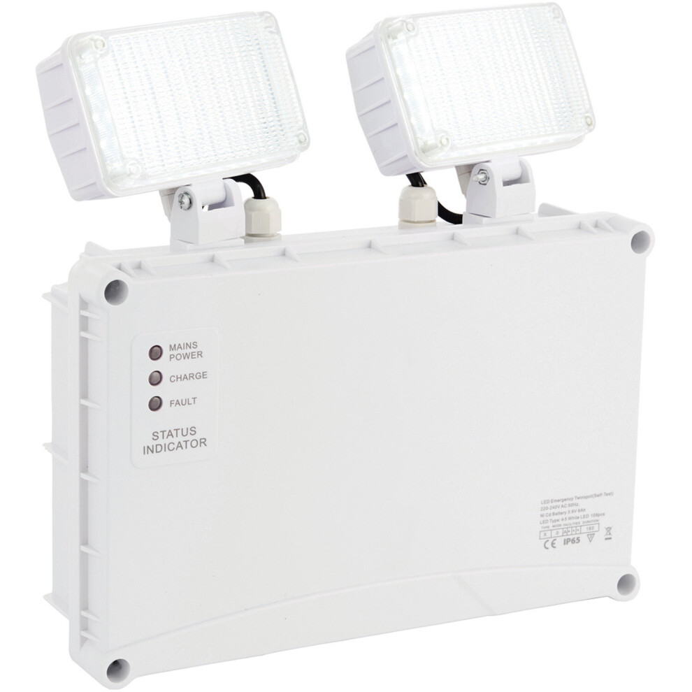 Twin Outdoor IP65 Emergency Spotlight - 2 x 3W Daylight White LED - Weatherproof