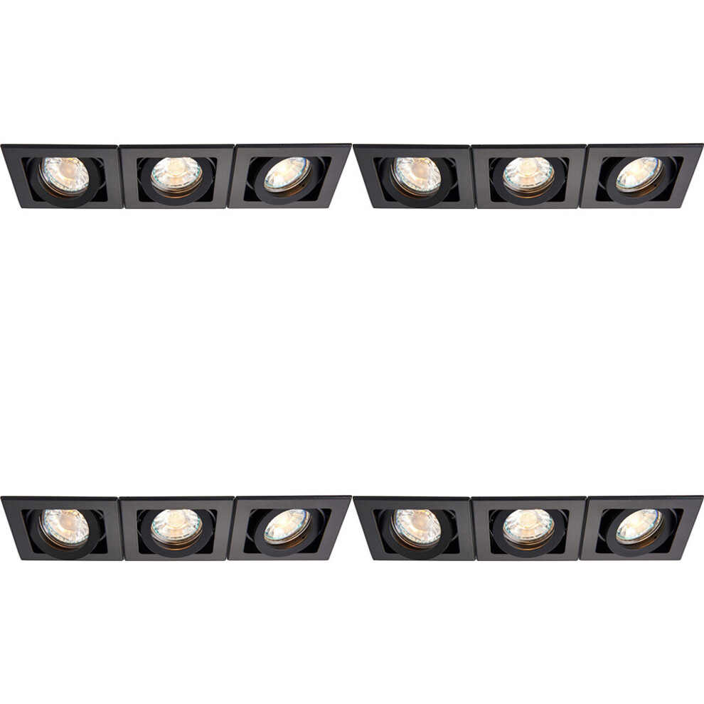 4 PACK Triple Recessed Boxed Downlight - 3 x 50W GU10 Reflector - Matt Black