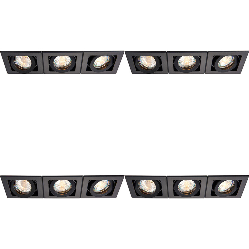 Loops 4 Pack Triple Recessed Boxed Downlight - 3 X 50W Gu10 Reflector - Matt Black