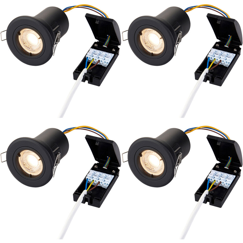 4 PACK Fire Rated Recessed Ceiling Downlight - 50W GU10 - Fixed - Matt Black