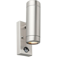 Twin Up & Down Wall Light - PIR Sensor - 2 x 7W GU10 LED Brushed Steel