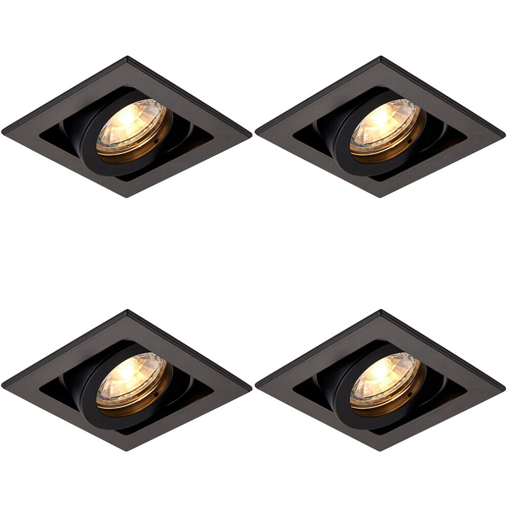 4 PACK Single Recessed Boxed Downlight - 50W GU10 Reflector - Matt Black