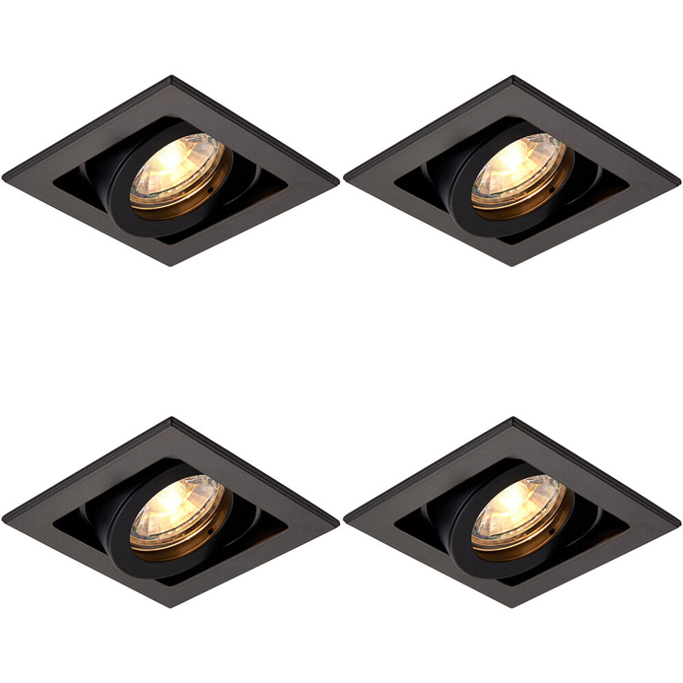Loops 4 Pack Single Recessed Boxed Downlight - 50W Gu10 Reflector - Matt Black