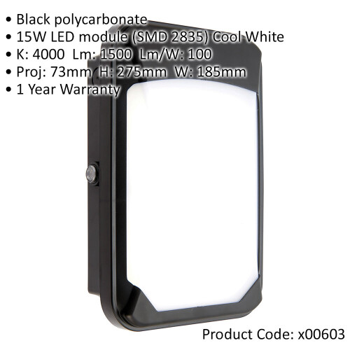 Loops Outdoor IP65 Bulkhead Wall Light - Cool White LED - Photocell Sensor 1