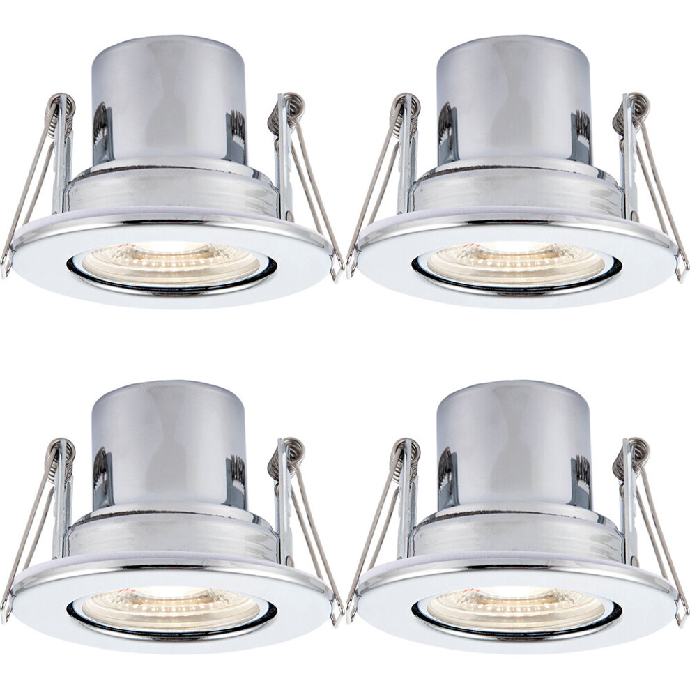 4 PACK Recessed Tiltable Ceiling Downlight - 8.5W Cool White LED Chrome Plate