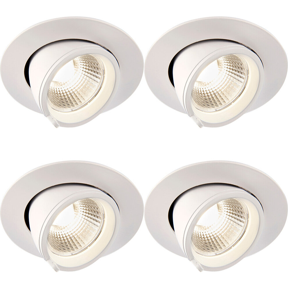 4 PACK Fully Adjustable Ceiling Downlight - 15W Cool White LED - Matt White