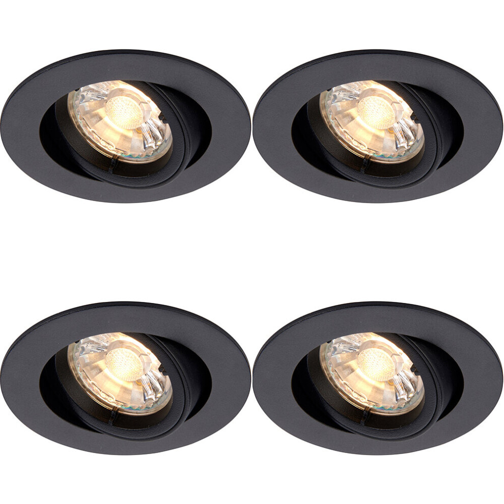 4 PACK Directional Tilting Ceiling Downlight - 50W GU10 Reflector - Matt Black