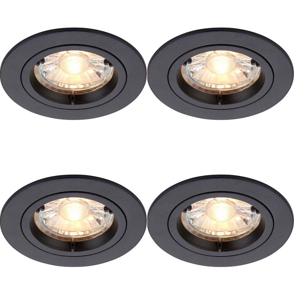 Loops 4 Pack Recessed Fixed Ceiling Downlight - 50W Gu10 Reflector - Matt Black