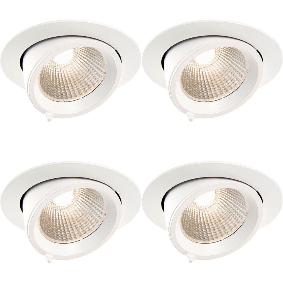 4 PACK Fully Adjustable Ceiling Downlight - 30W Warm White LED - Matt White