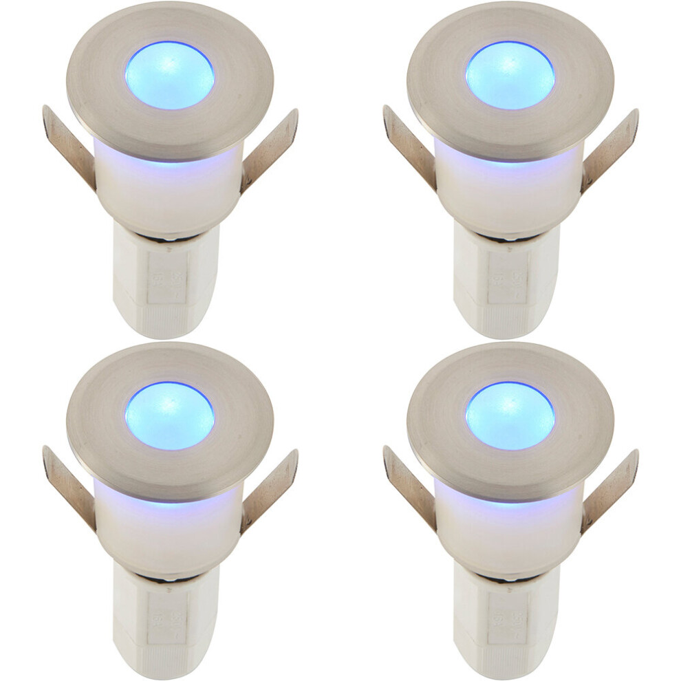 4 PACK Recessed Decking IP67 Guide Light - 1.2W Blue Light LED - Satin Nickel