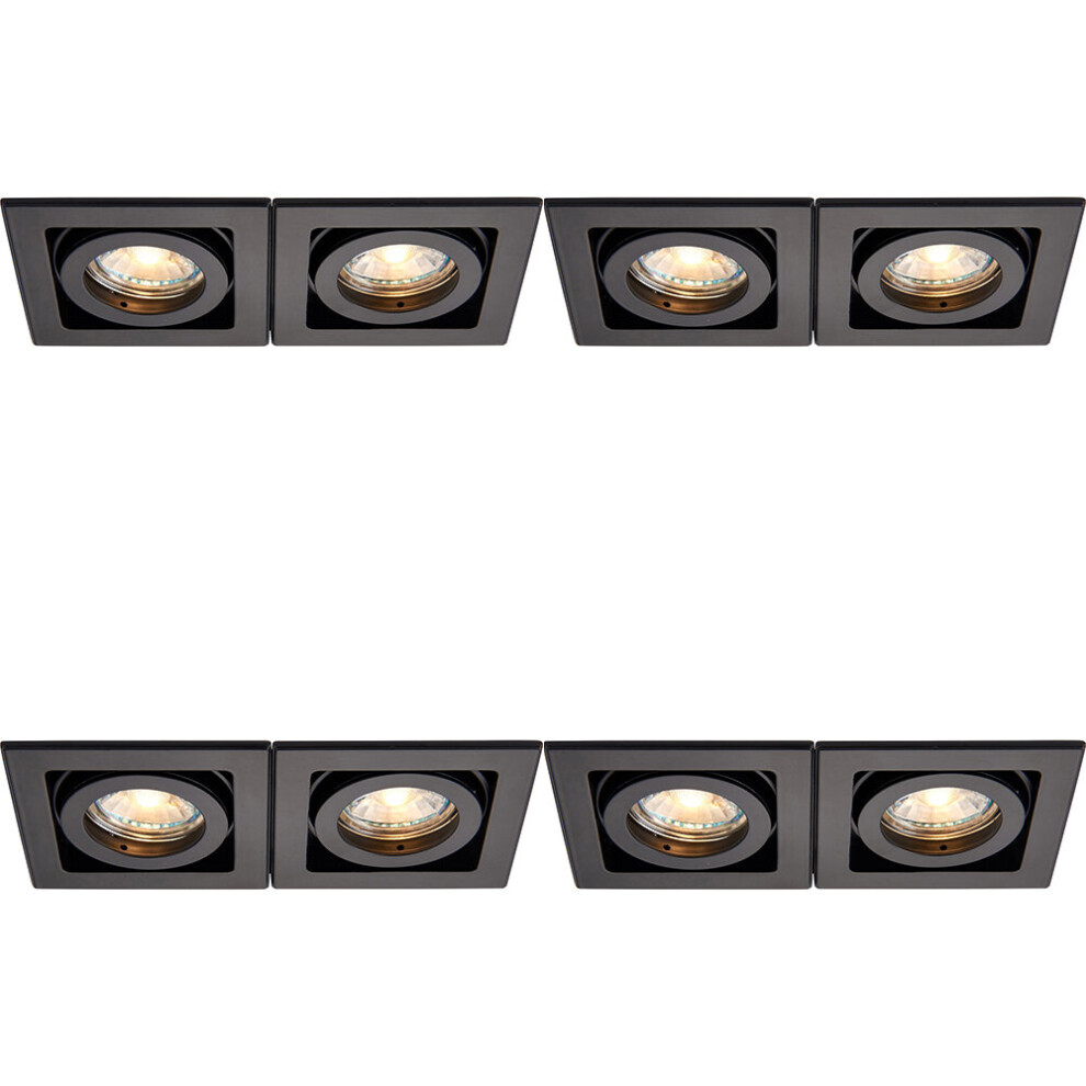 4 PACK Twin Recessed Boxed Downlight - 2 x 50W GU10 Reflector - Matt Black