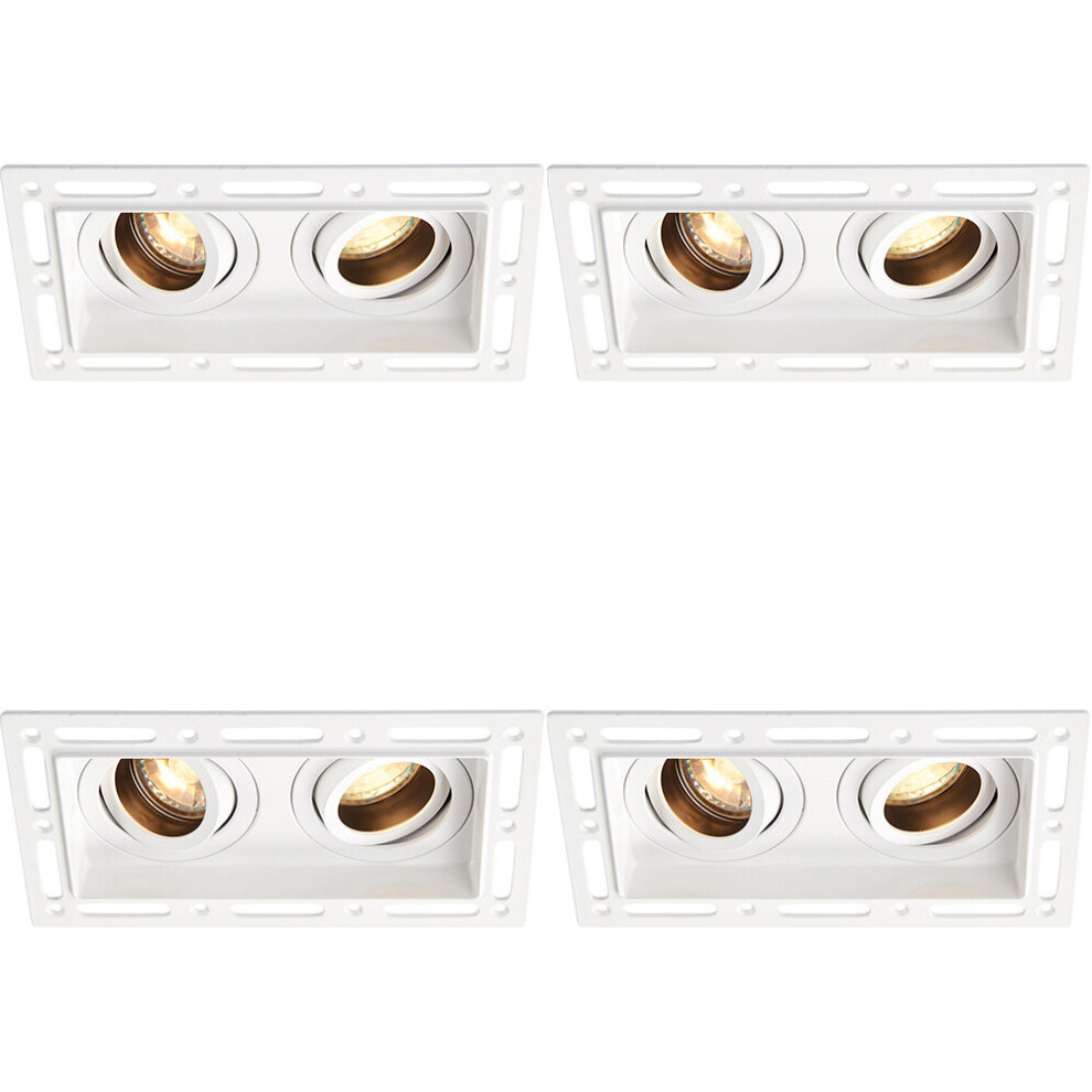 Loops 4 Pack Twin Trimless Plaster-In Downlight - 2 X 50W Gu10 Reflector Led - White