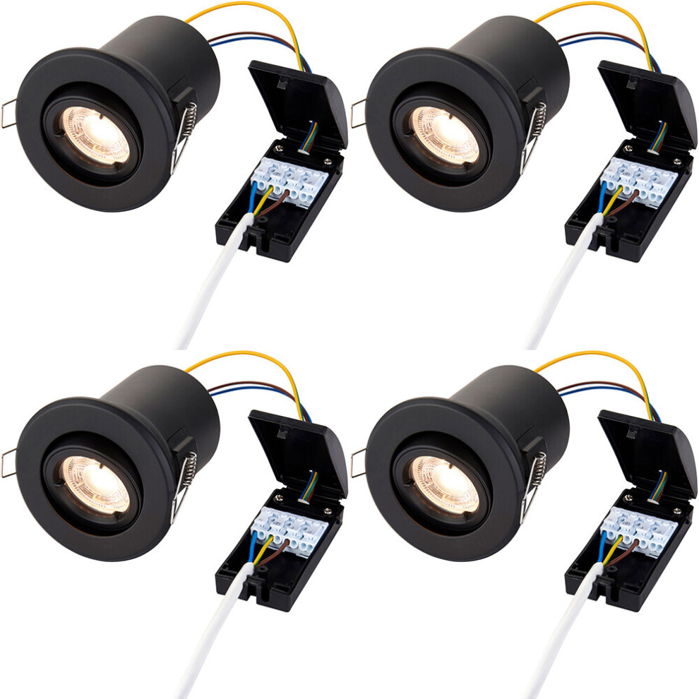 Loops 4 Pack Tiltable Recessed Ceiling Downlight - 50W Gu10 Reflector - Fire Rated Black
