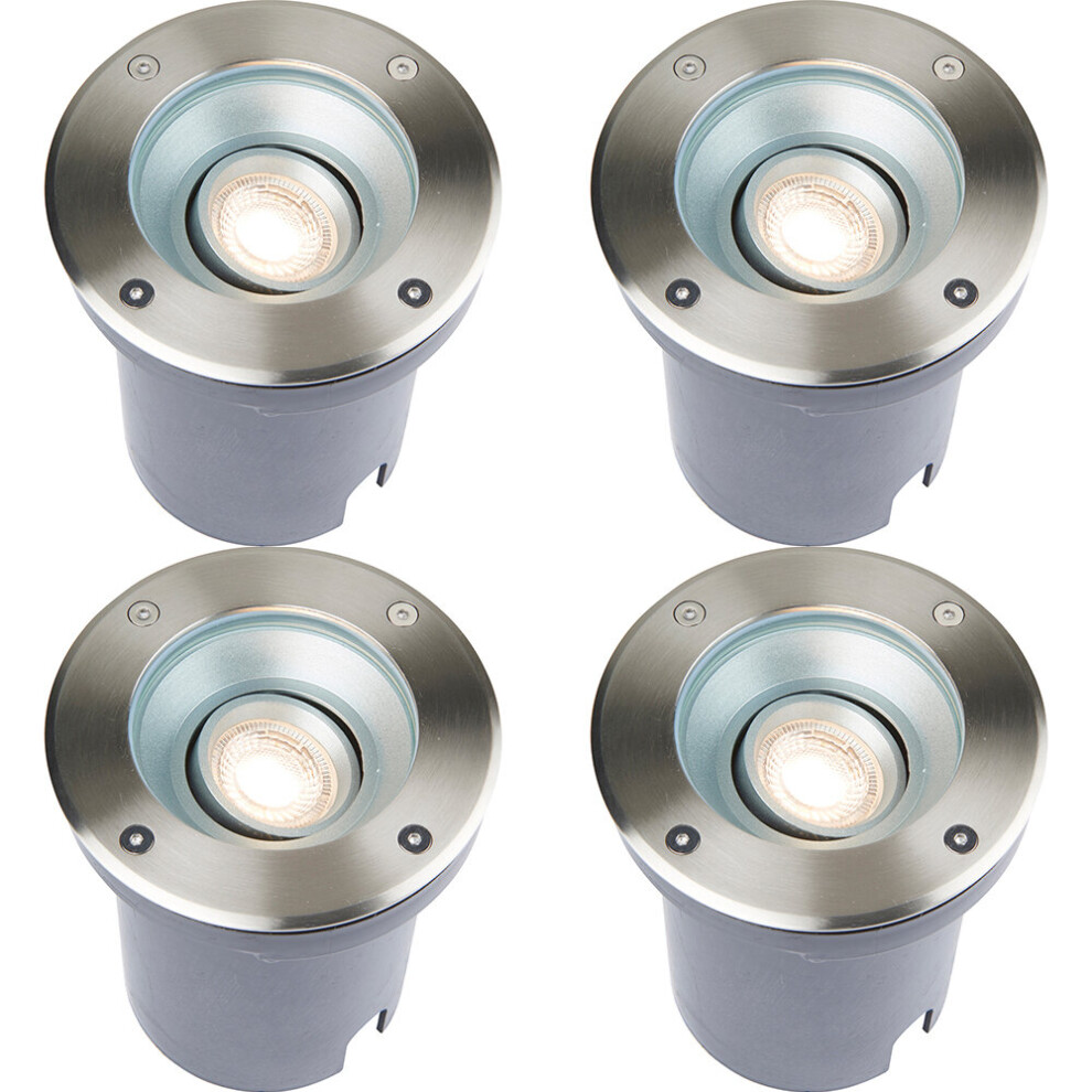 Loops 4 Pack Recessed Outdoor Ip67 Round Ground - 50W Gu10 - Stainless Steel Light