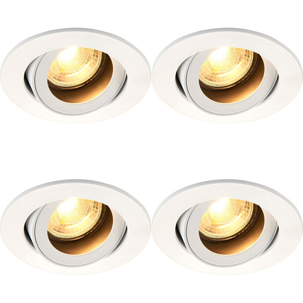 4 PACK Recessed Tiltable Ceiling Downlight - 50W GU10 Reflector - Matt White