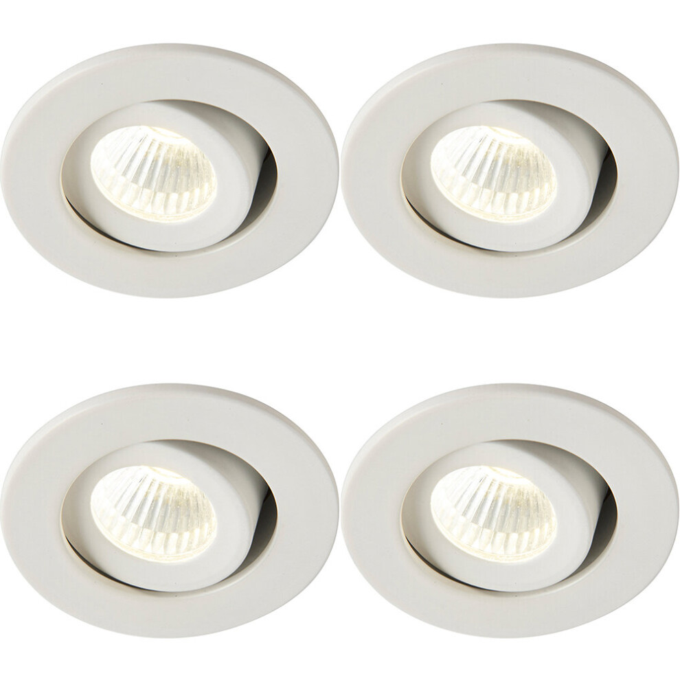 4 PACK Micro Adjustable Ceiling Downlight - 4W Cool White LED - Matt White