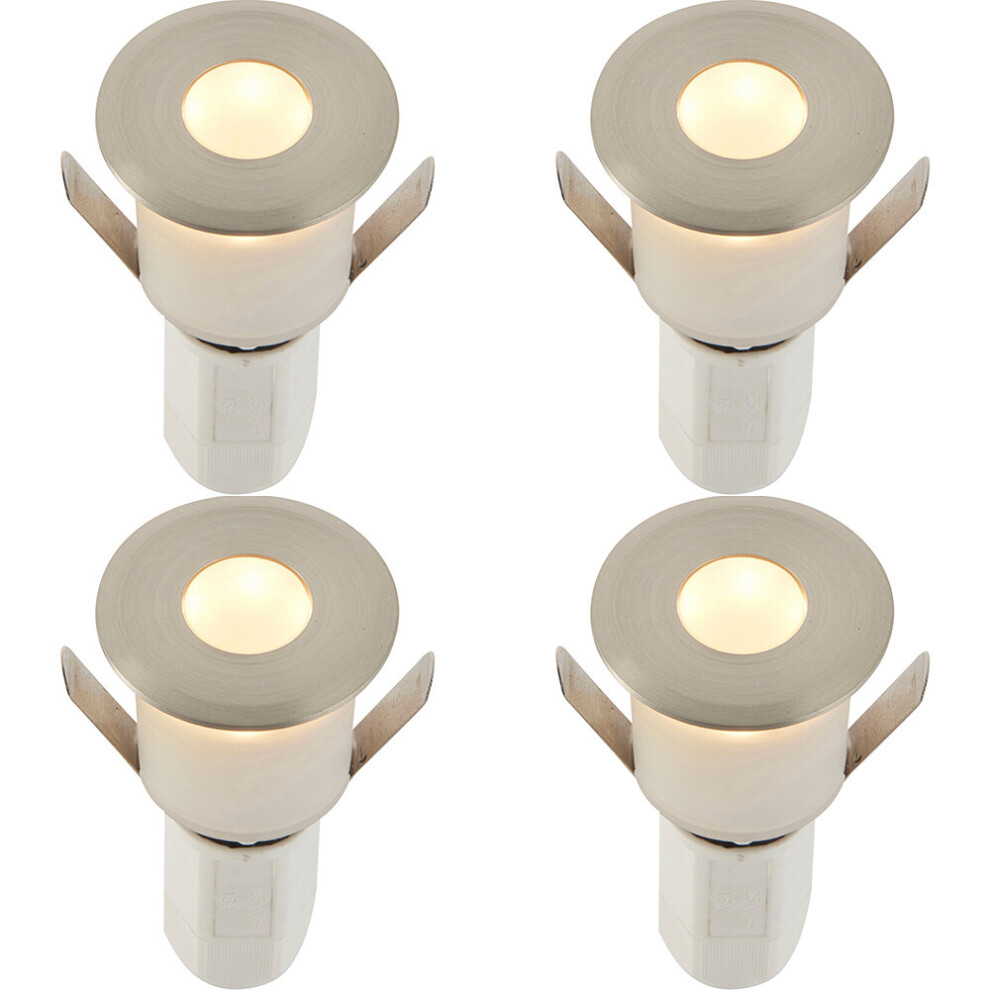 4 PACK Recessed Decking IP67 Guide Light - 1.2W Warm White LED - Satin Nickel