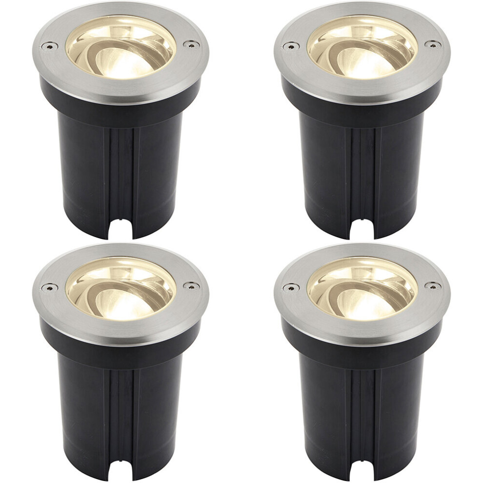 4 PACK Stainless Steel IP67 Ground Light - 6W Warm White LED - Tilting Head