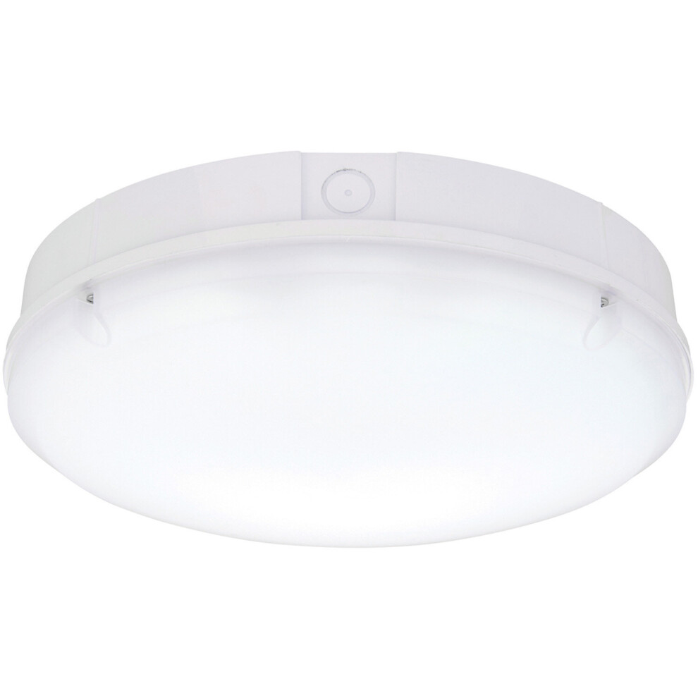 Gloss White IP65 Emergency Bulkhead Light - 18W CCT LED - Microwave Sensor