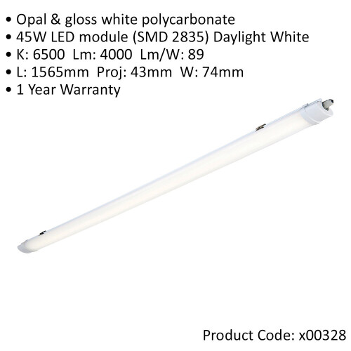Loops 5ft IP65 Batten Light - 45W Daylight White LED - Daisychain Compatible 1