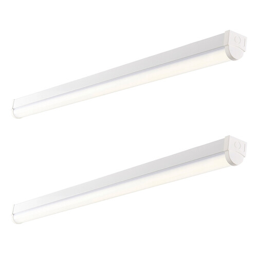 Loops 2 PACK 6ft Emergency Batten Light - 52W Cool White LED - Gloss White & Opal