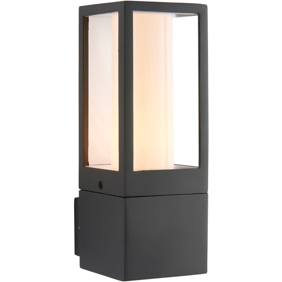 Loops Outdoor Box Lantern Wall Light - 7W Led Gu10 - Textured Grey & Opal Pc