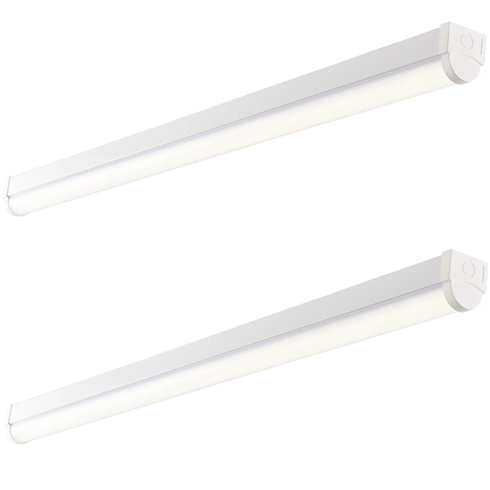 2 PACK 6ft High Lumen Batten Light - 68.5W Cool White LED - Gloss White & Opal