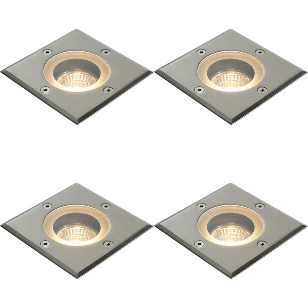 4 PACK Marine Grade IP65 Square Ground Light - 50W GU10 - Stainless Steel