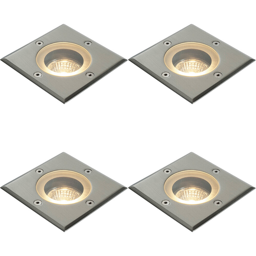 Loops 4 Pack Marine Grade Ip65 Square Ground - 50W Gu10 - Stainless Steel Light