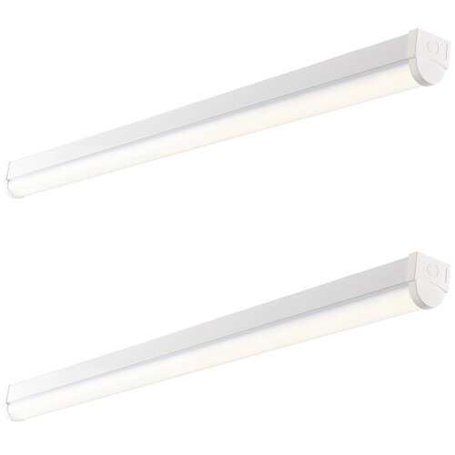 Loops 2 PACK 5ft Emergency Batten Light - 41W Cool White LED - Gloss White & Opal