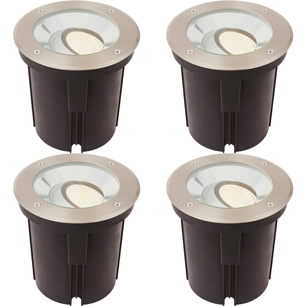 4 PACK Stainless Steel IP67 Ground Light - 16.5W Warm White Tilting Head LED