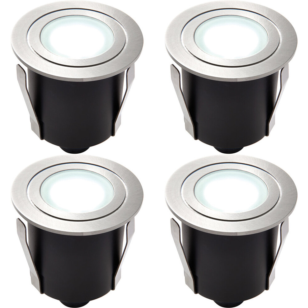 4 PACK Recessed IP67 Guide Light - 1.2W Daylight White LED - Stainless Steel