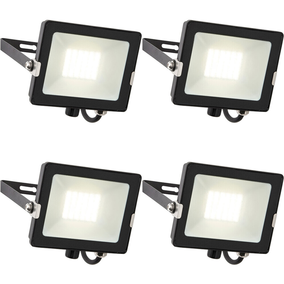 Loops 4 Pack Outdoor Waterproof Led Floodlight - 30W Cool White Led - Matt Black