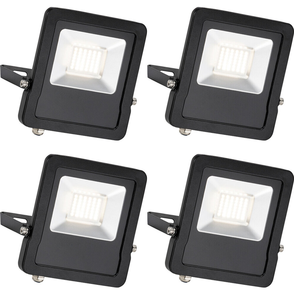 4 PACK Outdoor IP65 LED Floodlight - 30W Cool White LED - Angled Wall Bracket