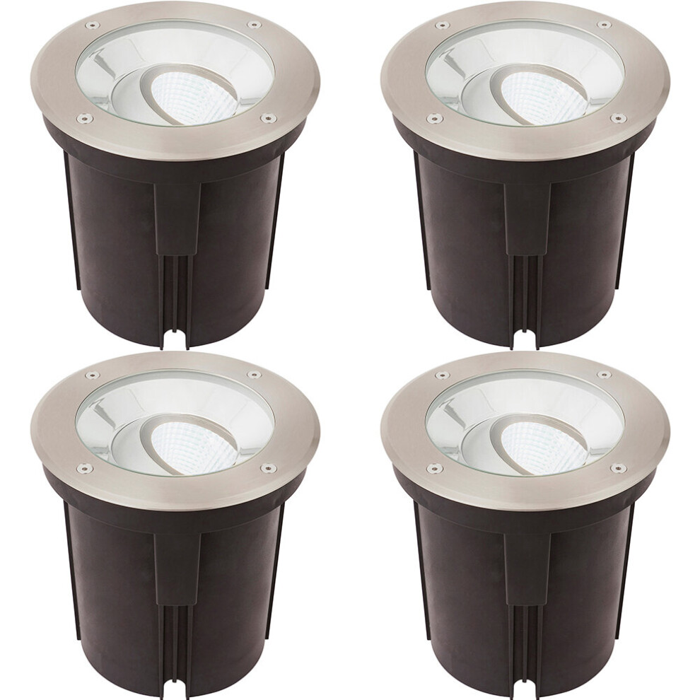 4 PACK Stainless Steel IP67 Ground Light - 16.5W Cool White Tilting Head LED